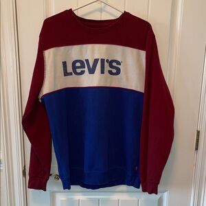 Levi's Men's Burgundy and Blue Crewneck Sweater